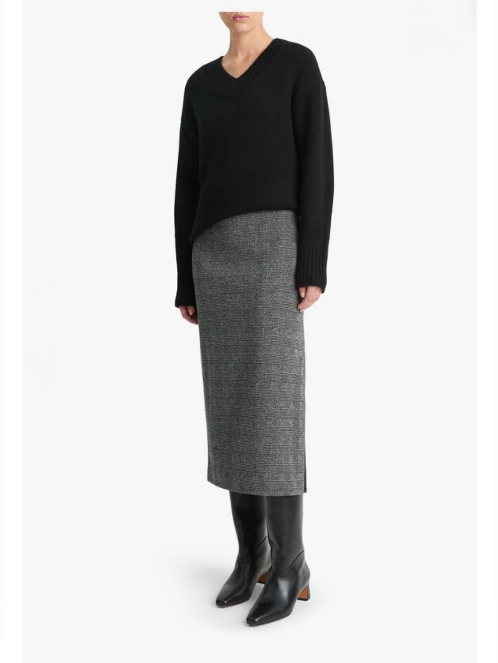 Vince Grey Prince Of Wales Checked Cotton-Blend Midi Skirt, size 4 - Picture 4 of 16